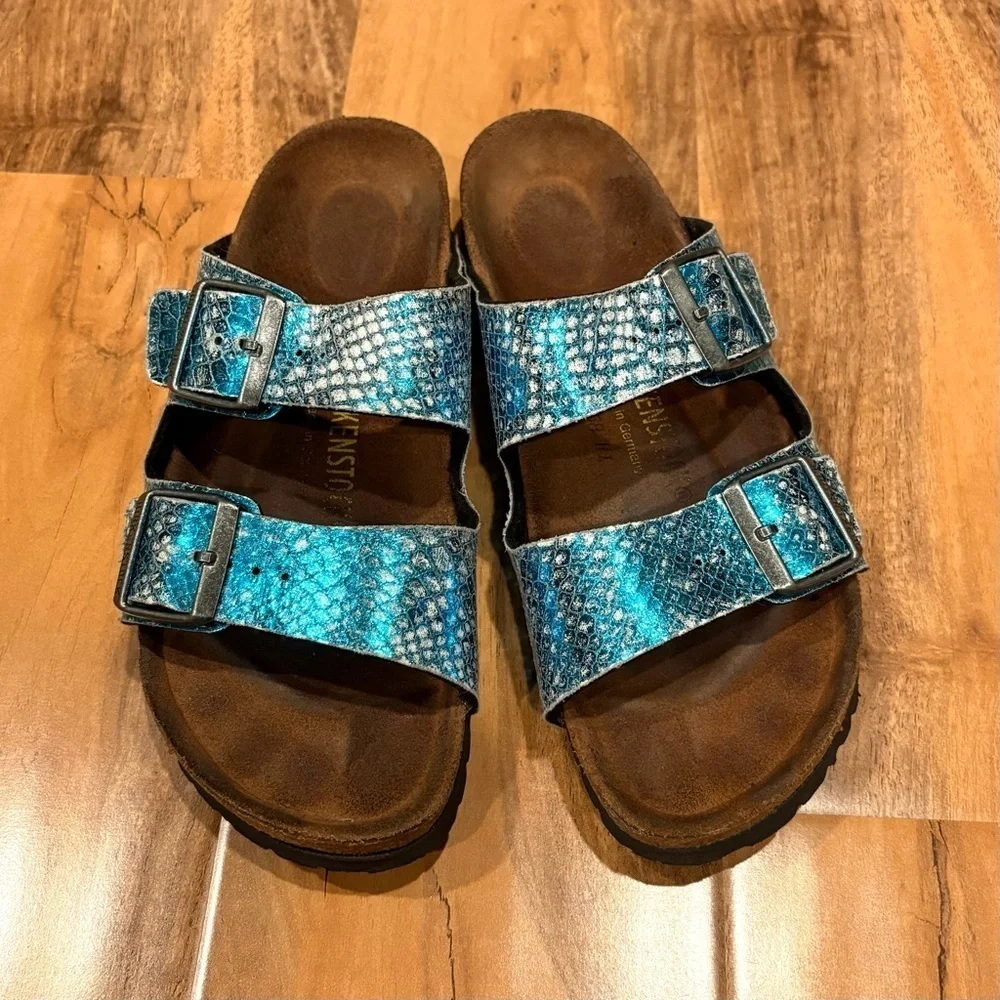 Birkenstock Classic Arizona Anaconda Women's Mules Turquoise Size 7 -7.5 - Picture 13 of 13